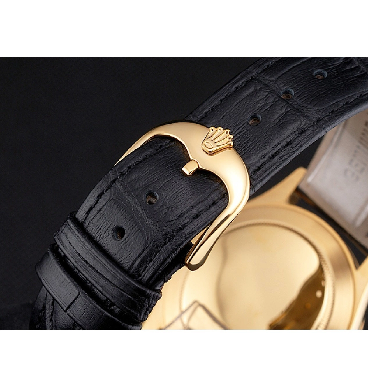 Rolex aaa copy Swiss Case Rolex Strap Leather Gold Black Black Datejust Dial 0626